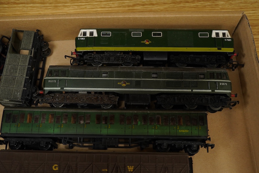 A quantity of 00 gauge model railway by Tri-ang, Mainline, Dapol, Bachmann, GMR, Hornby Dublo, etc. including; nine steam and diesel locomotives, together with boxed and unboxed freight wagons, coaches, kits and other mo